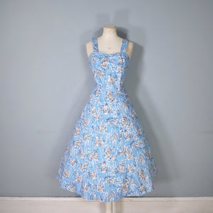 50s "PROVAWEAR" LIGHT BLUE ASIAN NOVELTY PRINT SUN DRESS AND BOLERO -