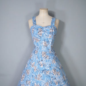 50s "PROVAWEAR" LIGHT BLUE ASIAN NOVELTY PRINT SUN DRESS AND BOLERO -