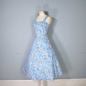 50s "PROVAWEAR" LIGHT BLUE ASIAN NOVELTY PRINT SUN DRESS AND BOLERO -