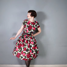 Load image into Gallery viewer, HANDMADE 60s POLKA DOT AND DARK RED ROSE PATTERN DRESS - S