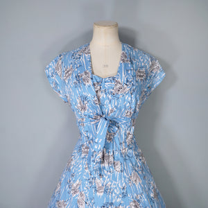 50s "PROVAWEAR" LIGHT BLUE ASIAN NOVELTY PRINT SUN DRESS AND BOLERO -
