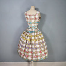 Load image into Gallery viewer, 50s BROWN CHECK WITH RAINBOW FLORAL COTTON DAY DRESS - S