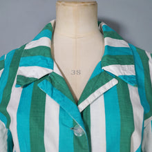 Load image into Gallery viewer, 50s 60s COLOURFUL GREEN AND WHITE STRIPE SHIRTWAIST WITH FULL SKIRT - S