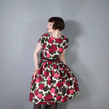 Load image into Gallery viewer, HANDMADE 60s POLKA DOT AND DARK RED ROSE PATTERN DRESS - S