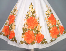 Load image into Gallery viewer, 50s 60s WHITE AND VIVID ORANGE FLORAL ONE SHOULDER FIT AND FLARE DRESS - XS-S