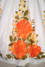 Load image into Gallery viewer, 50s 60s WHITE AND VIVID ORANGE FLORAL ONE SHOULDER FIT AND FLARE DRESS - XS-S