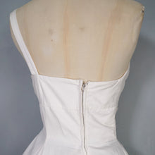 Load image into Gallery viewer, 50s 60s WHITE AND VIVID ORANGE FLORAL ONE SHOULDER FIT AND FLARE DRESS - XS-S