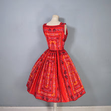 Load image into Gallery viewer, 50s RED FULL SKIRTED DRESS WITH HEART AND ROSE PRINT - S