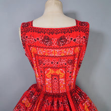 Load image into Gallery viewer, 50s RED FULL SKIRTED DRESS WITH HEART AND ROSE PRINT - S