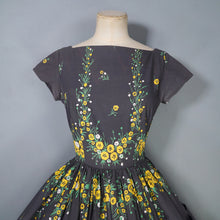 Load image into Gallery viewer, 50s VICTOR JOSSELYN GREY AND YELLOW FLORAL FULL SKIRTED COTTON DRESS - S