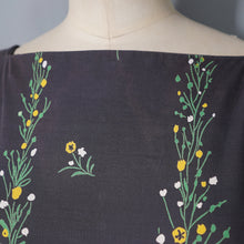Load image into Gallery viewer, 50s VICTOR JOSSELYN GREY AND YELLOW FLORAL FULL SKIRTED COTTON DRESS - S