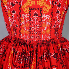 Load image into Gallery viewer, 50s RED FULL SKIRTED DRESS WITH HEART AND ROSE PRINT - S