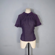 Load image into Gallery viewer, 50s AUBERGINE COLOURED SEMI SHEER SHORT SLEEVE BLOUSE TOP - M