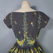 Load image into Gallery viewer, 50s VICTOR JOSSELYN GREY AND YELLOW FLORAL FULL SKIRTED COTTON DRESS - S