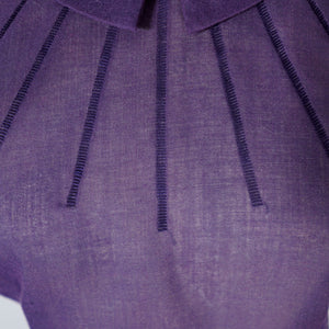 50s AUBERGINE COLOURED SEMI SHEER SHORT SLEEVE BLOUSE TOP - M