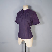 Load image into Gallery viewer, 50s AUBERGINE COLOURED SEMI SHEER SHORT SLEEVE BLOUSE TOP - M