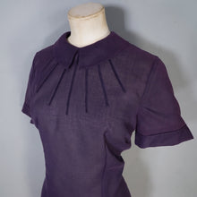 Load image into Gallery viewer, 50s AUBERGINE COLOURED SEMI SHEER SHORT SLEEVE BLOUSE TOP - M