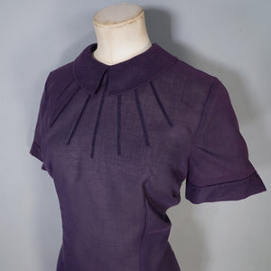 50s AUBERGINE COLOURED SEMI SHEER SHORT SLEEVE BLOUSE TOP - M