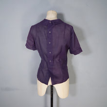 Load image into Gallery viewer, 50s AUBERGINE COLOURED SEMI SHEER SHORT SLEEVE BLOUSE TOP - M