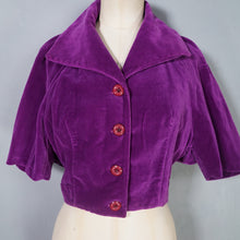 Load image into Gallery viewer, 60s SPORTAVILLE DEEP PURPLE VELVETY PIN CORD CROPPED JACKET - S