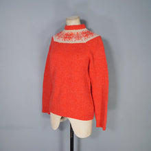 Load image into Gallery viewer, 60s 70s HANDKNITTED BRIGHT ORANGE FAIRISLE YOKE WOOL JUMPER - S-M
