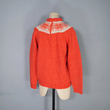 Load image into Gallery viewer, 60s 70s HANDKNITTED BRIGHT ORANGE FAIRISLE YOKE WOOL JUMPER - S-M
