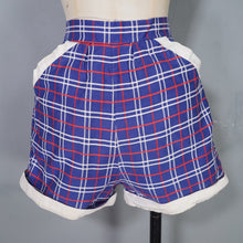 Load image into Gallery viewer, 50s 60s "BELMONT" BLUE WHITE AND RED HIGH WAISTED SHORT SHORTS - 24"