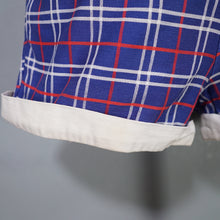 Load image into Gallery viewer, 50s 60s "BELMONT" BLUE WHITE AND RED HIGH WAISTED SHORT SHORTS - 24"