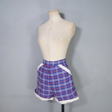 Load image into Gallery viewer, 50s 60s "BELMONT" BLUE WHITE AND RED HIGH WAISTED SHORT SHORTS - 24"