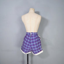 Load image into Gallery viewer, 50s 60s "BELMONT" BLUE WHITE AND RED HIGH WAISTED SHORT SHORTS - 24"