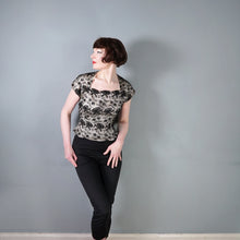 Load image into Gallery viewer, 50s WHITE SATIN WITH BLACK LACE OVERLAY EVENING BLOUSE - S-M