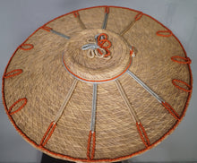 Load image into Gallery viewer, 50s STRAW PLATTER HOLIDAY / SUMMER SUN HAT WITH RIBBON EMBROIDERY
