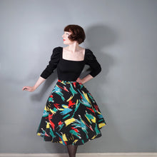Load image into Gallery viewer, 70s/80s does 50s BLACK PAINTERLY SPLASH PRINT FULL SKIRT - 28"