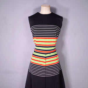 70s LIZA PETA STRIPED FIT AND FLARE COLOURBLOCK DRESS - M