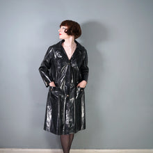 Load image into Gallery viewer, 60s HEAVY BLACK PATENT VINYL RAINCOAT / CAR COAT - ONE SIZE