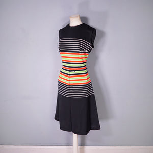 70s LIZA PETA STRIPED FIT AND FLARE COLOURBLOCK DRESS - M