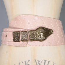 Load image into Gallery viewer, 80s PASTEL PINK-CREAM SNAKE HEAD BUCKLE WIDE LEATHER CINCH BELT - 27-30" approx
