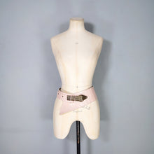Load image into Gallery viewer, 80s PASTEL PINK-CREAM SNAKE HEAD BUCKLE WIDE LEATHER CINCH BELT - 27-30" approx