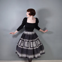 Load image into Gallery viewer, 50s BLACK, GREY AND WHITE EGYPTIAN NOVELTY PRINT SKIRT - 25"