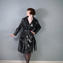 Load image into Gallery viewer, 60s HEAVY BLACK PATENT VINYL RAINCOAT / CAR COAT - ONE SIZE