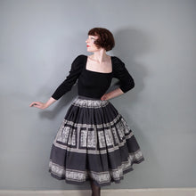 Load image into Gallery viewer, 50s BLACK, GREY AND WHITE EGYPTIAN NOVELTY PRINT SKIRT - 25"