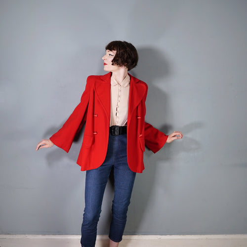 50s TRYLON RED SHORT OPEN CUT SWING WOOL JACKET - M