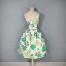Load image into Gallery viewer, 50s 60s BUNNY CASUALS BIG GREEN FLOWER PRINT STRAPPY SUN DRESS - S