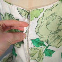 Load image into Gallery viewer, 50s 60s BUNNY CASUALS BIG GREEN FLOWER PRINT STRAPPY SUN DRESS - S