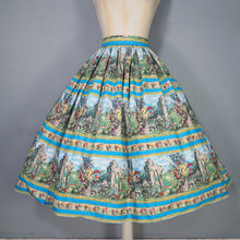 Load image into Gallery viewer, 50s BLUE NOVELTY FULL COTTON SKIRT WITH LANDSCAPE / GARDEN PRINT - 27"