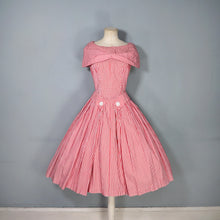 Load image into Gallery viewer, 50s SUZY PERETTE RED AND WHITE CANDY STRIPE FULL SKIRTED DRESS - XS