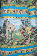 Load image into Gallery viewer, 50s BLUE NOVELTY FULL COTTON SKIRT WITH LANDSCAPE / GARDEN PRINT - 27"