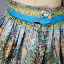 Load image into Gallery viewer, 50s BLUE NOVELTY FULL COTTON SKIRT WITH LANDSCAPE / GARDEN PRINT - 27"