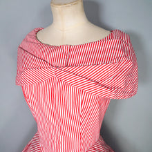 Load image into Gallery viewer, 50s SUZY PERETTE RED AND WHITE CANDY STRIPE FULL SKIRTED DRESS - XS