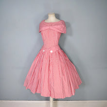 Load image into Gallery viewer, 50s SUZY PERETTE RED AND WHITE CANDY STRIPE FULL SKIRTED DRESS - XS